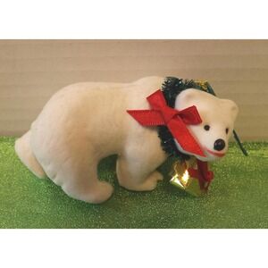 Flocked Polar Bear Christmas Ornament / Animal Holiday Decor